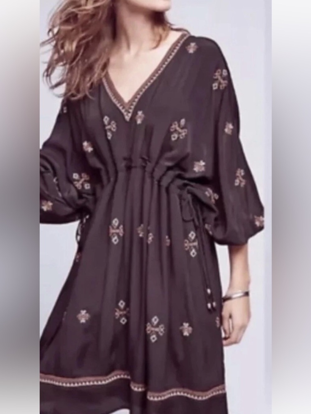 Twelfth Street by Cynthia Vincent Black Embroidered V-Neck Tunic